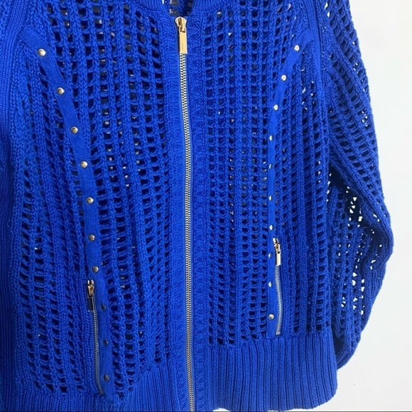 Cache royal blue open knit crochet studded cardigan small women’s top jacket - Picture 4 of 5